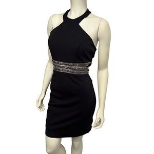 Speechless black halter neck Formal mini dress fitted bodycon gems accent Sheer